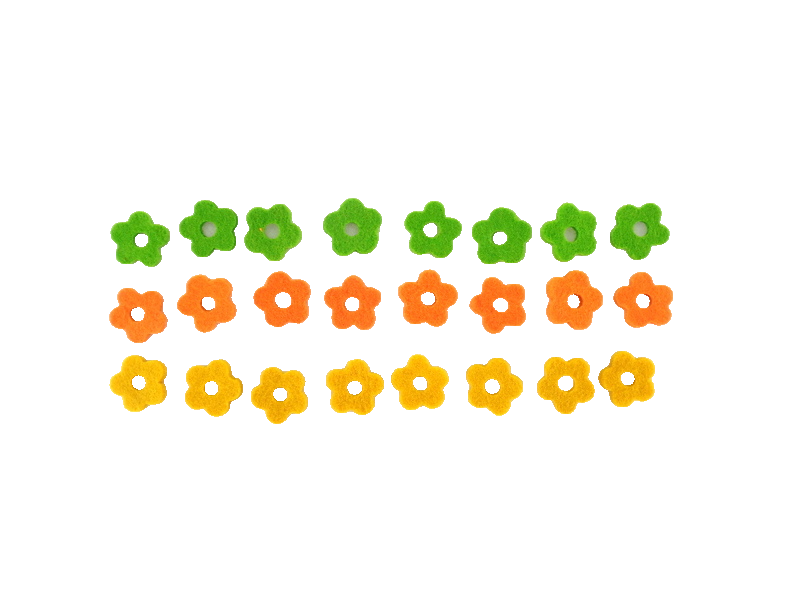 240 Filzblüten 10 Beutel a 24 Stück  je 3 Farben  8 Stück gelb orange, grün Deko