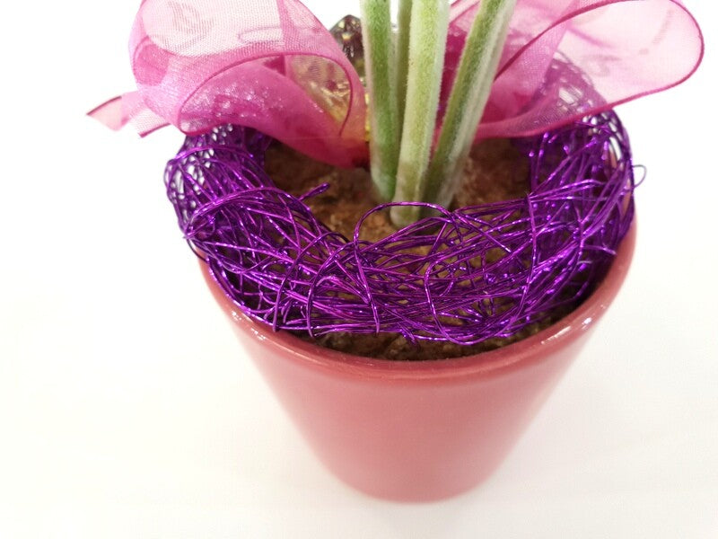 Gesteck Topfblume Gerbera Rosa Pink Kunstblumen Keramikgefäß rund Dekoration