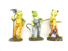 Frösche 3 er Set Gartenarbeit Grün Gelb Blau Amsel stehend Dekoration Polyresin