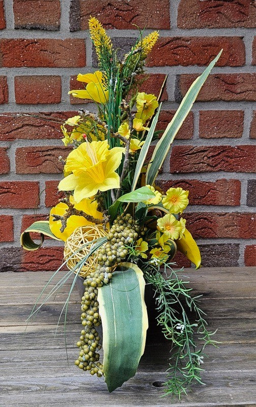 Casa-Poador Gesteck Kunstblumen Ellipsenform Blumengesteck Calla Melamingefäß