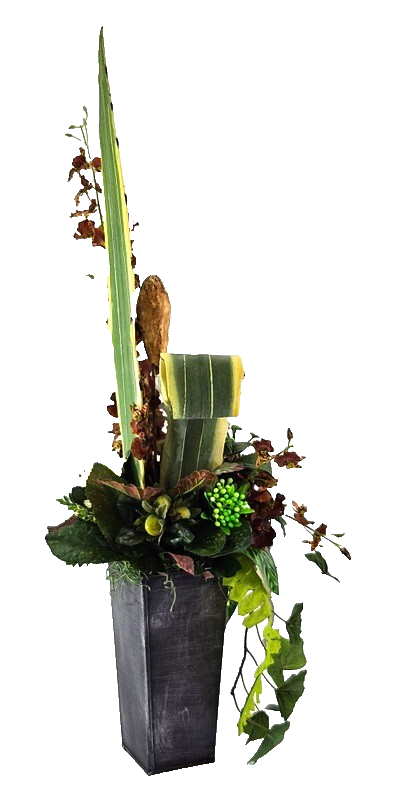 Orchideengesteck Seide Rostbraun Kunstblumen Metallgefäß konisch 70cm Dekoration