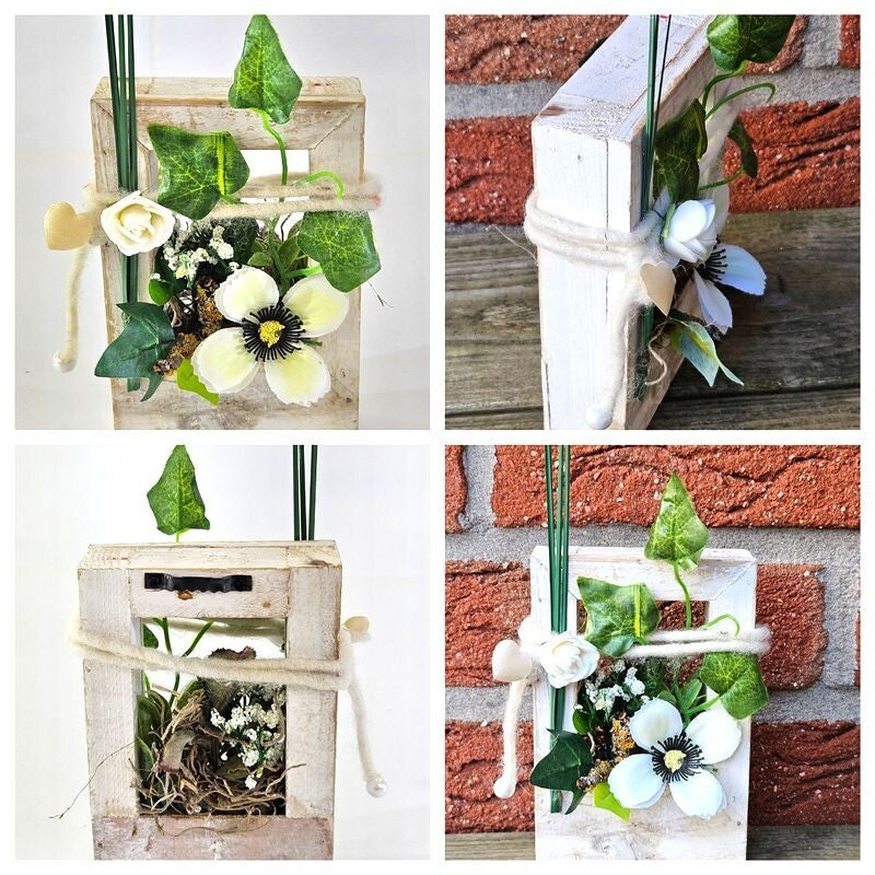 Casa - Poador Holz Bilderrahmen Vintage Shabby Weiß Kunstblumen Geschenk Deko