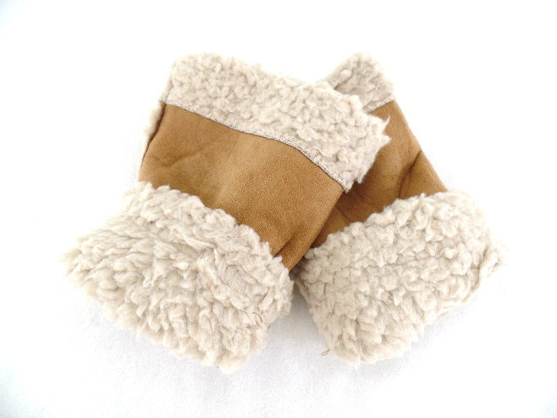 Handschuhe Fingerlos hell Braun L / XL Kunstleder Kunstfell Natural Spirit