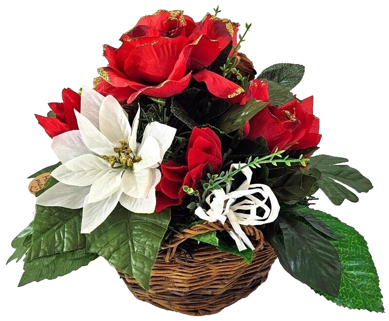 Casa-Poador Grabgesteck Rot Weiß Weihnachtsstern Rosen Kunsttanne Kunstblumen
