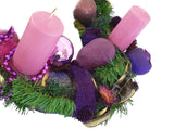 ADVENTSKRANZ künstliche Tanne 40 cm Lila Gold Kerzen Kugeln Sterne Advent