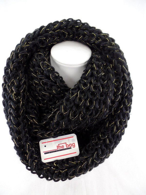 Schal Rundschal Schwarz Loop Wickelschal Schlauchschal gestrickt Polyester dick