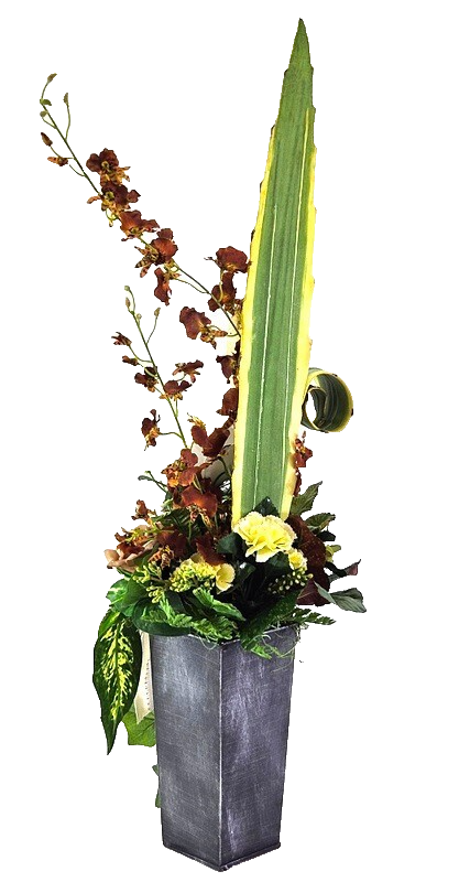 Orchideengesteck Seide Rostbraun Kunstblumen Metallgefäß konisch 70cm Dekoration
