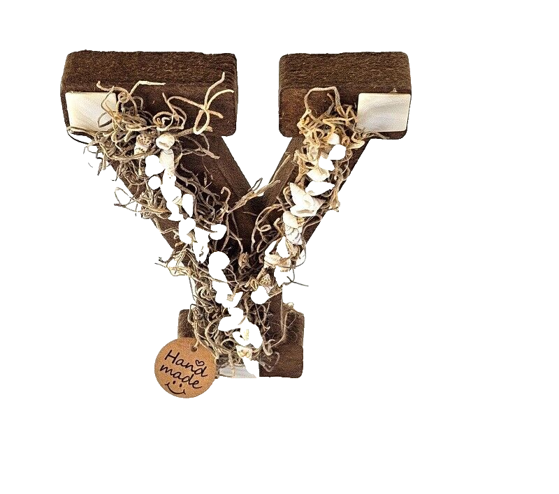 Buchstabe Holzbuchstabe Y mit Muschedeko Tillandsienmoos Dekoration Vintage