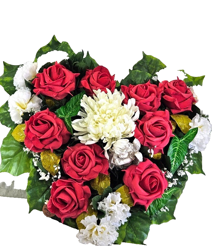 Casa-Poador Herzgesteck Grabschmuck Herz rote Rosen Kunstblumen Engel Friedhof