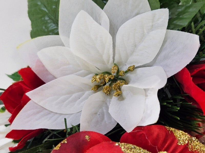 Casa-Poador Grabgesteck Rot Weiß Weihnachtsstern Rosen Kunsttanne Kunstblumen