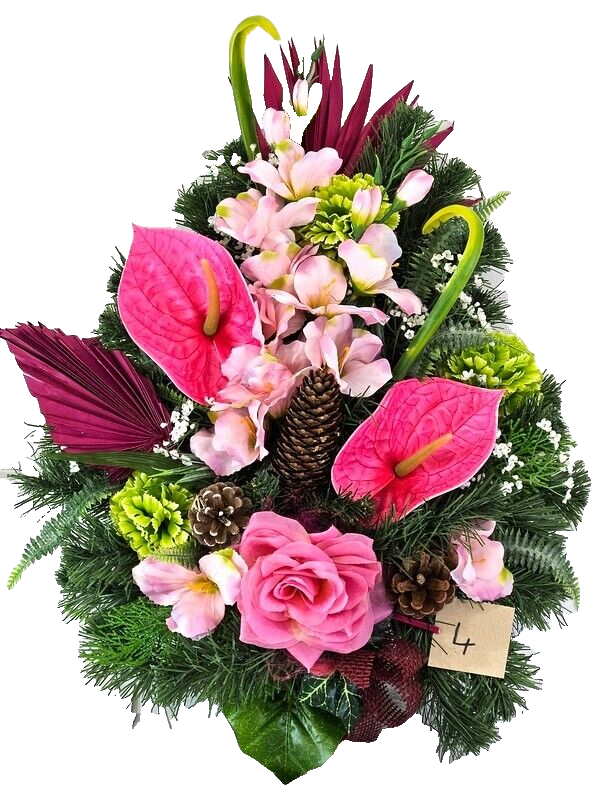 Casa-Poador Grabschmuck künstlich ExotenRosa Naturmaterial Totensonntag Friedhof