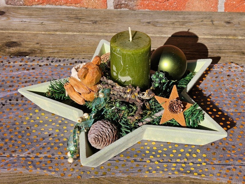 Casa-Poador Sternteller Kerze Grün FilzsternWeihnachten Adventsgesteck Tischdeko