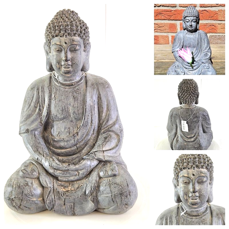 Buddha Figur sitzend Feng Shui Statue Thai grau 30 x 20 x 18 cm Deko Geschenk
