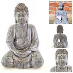 Buddha Figur sitzend Feng Shui Statue Thai grau 30 x 20 x 18 cm Deko Geschenk