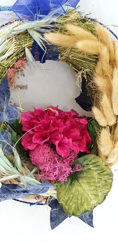 Kranz künstlich trocken beidseitig dekoriert Blau Rosa Dahlie Lagurus 20 cm