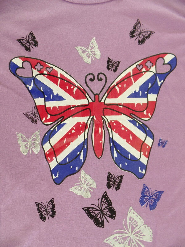 Mädchen T-Shirt Lila Größe 8 Kinder kurzarm Shirt Schmetterling