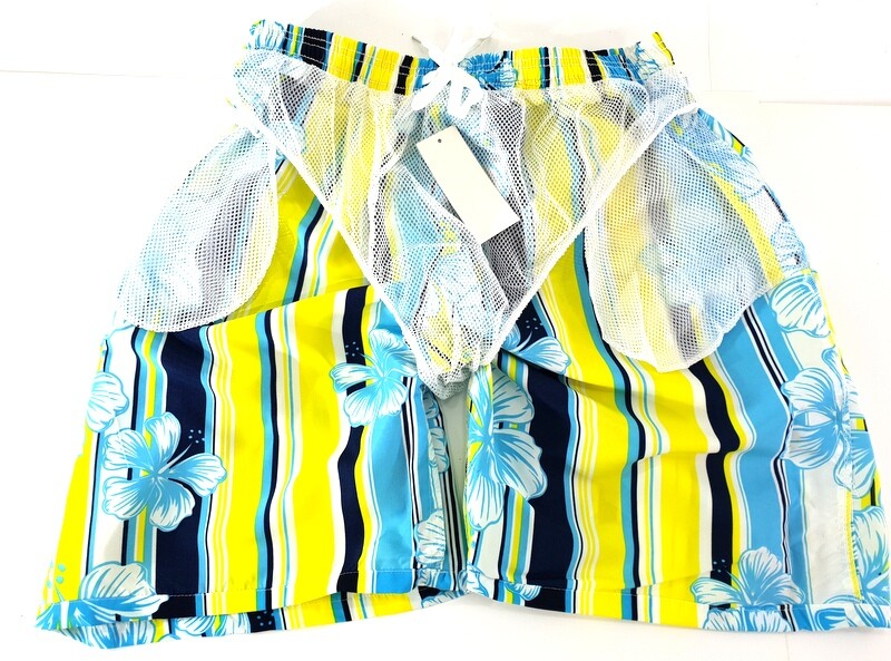 Shorts Badehose Badeshorts XL / XXL Lotus Shorts geblümt gestreift Gelb Blau