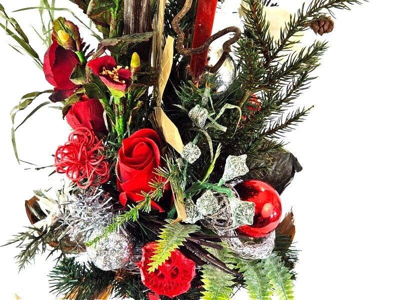 Grabgesteck Trockenblumen künstlich Exoten Rose Rot /Silber Herz Strauß Friedhof