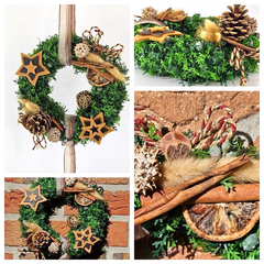 Türkranz Wandkranz künstlich Braun Natur Thuja 21 cm Sterne Zapfen Zimt Lagurus