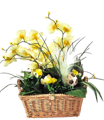 Casa-Poador Orchideen Gesteck Kunstblumen Phalaenopsis Gelb 50H Korb Dekoration