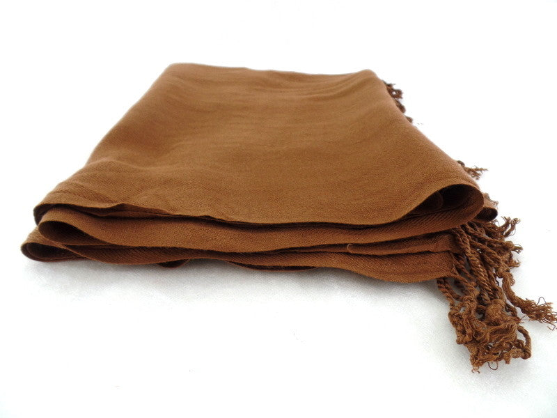 Schal Tuch  Stola Fransen hellbraun 100 % Viscose XXL Schal 190 Lang 65 Breit