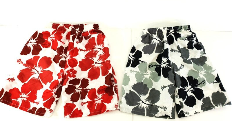 Badehosen Kinder 3 für 2 Badeshorts 128 - 140 Hibiskus Shorts geblümt Kinder