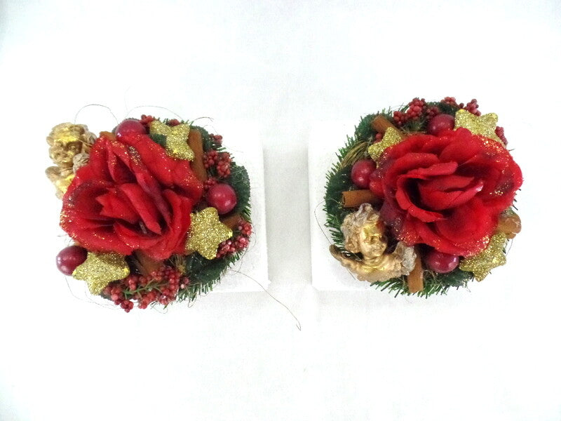 Weihnachtsgestecke Tischschmuck Rote Rose Gold Sterne Natur künstliche Tanne