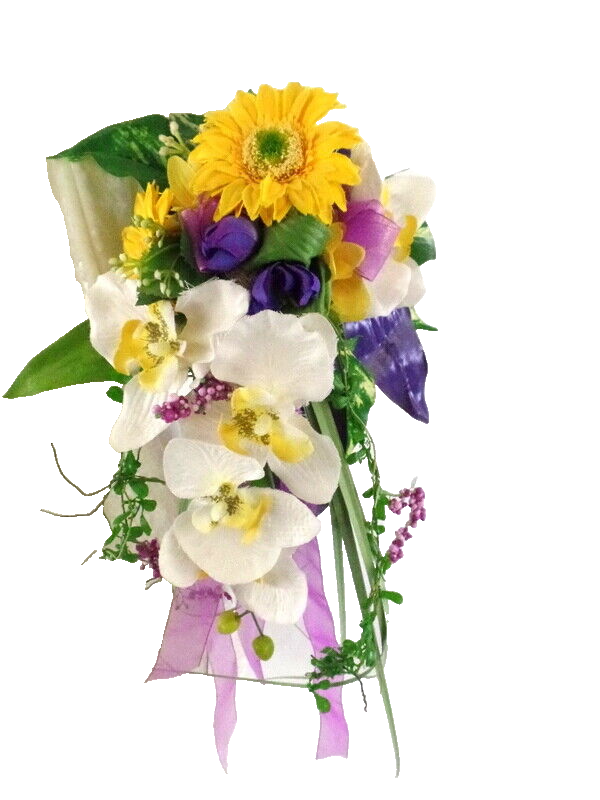 Strauß Seide Weiß Gelb Flieder Phalaenopsis Kunstb 40 cm Brautstrauß abfließend