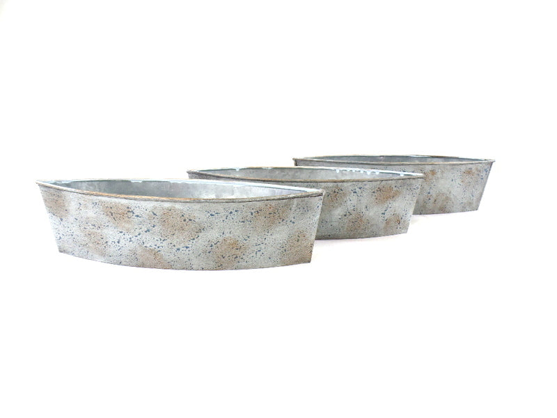 3 Metallgefäße Schiffchen Ellipsenform 30 x 8 x 6,5 blau grau Blumengefäß