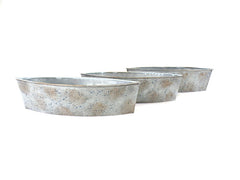 3 Metallgefäße Schiffchen Ellipsenform 30 x 8 x 6,5 blau grau Blumengefäß