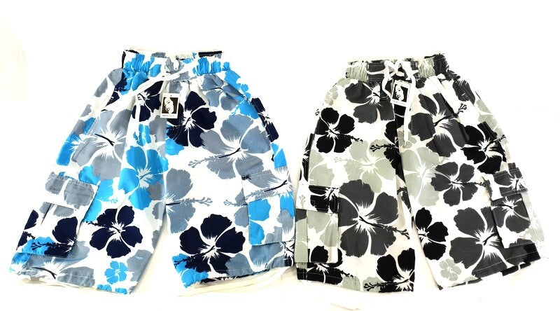 Badehosen Kinder 3 für 2 Badeshorts 146 - 158 Hibiskus Shorts geblümt Kinder