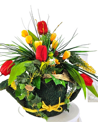 Casa-Poador Gesteck Kunstblumen Naturgefäß Gießkanne Tulpen Frühling Dekoration