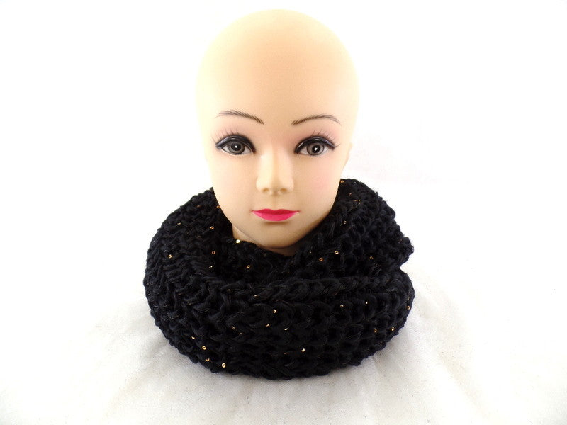 Schal Rund Wickelschal Schwarz Loop goldfarbige Pailetten gestrickt Polyester