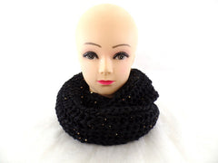 Schal Rund Wickelschal Schwarz Loop goldfarbige Pailetten gestrickt Polyester