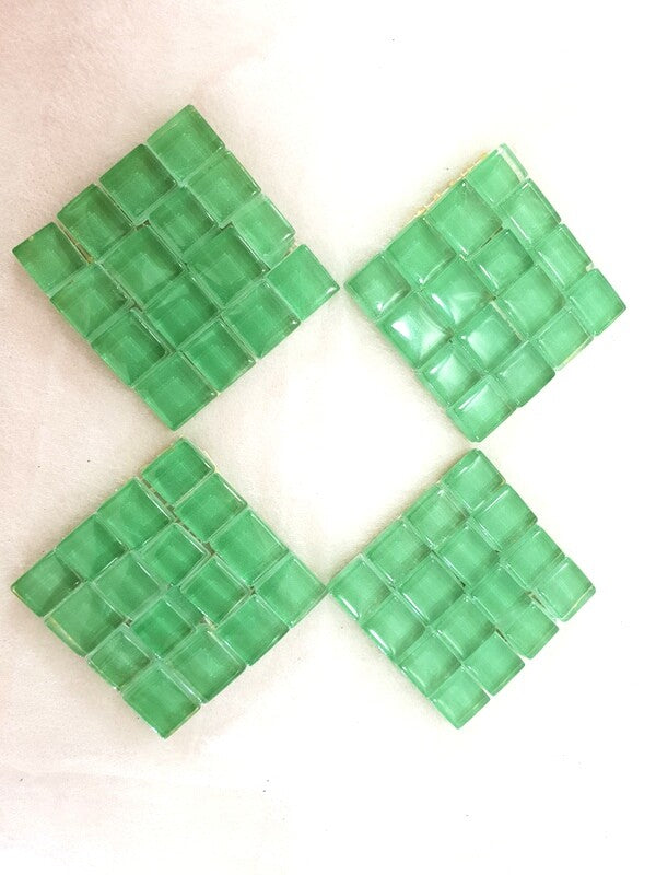 BORDÜRE Glasmosaik hellgrün Klarglas Borde 4 Quadrate 50 x 50 mm x 5 mm flach