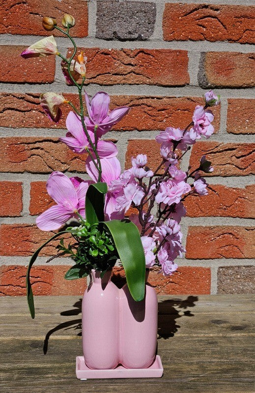 Casa-Poador Vase mit 2 Sträuße Rosa Kunstblumen Cymbidie Dekoration Geschenk