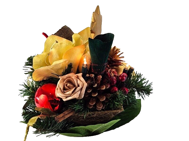 Weihnachtsstrauß Amaryllis creme rot künstlich Lichterkette Sterne Kugeln 8056