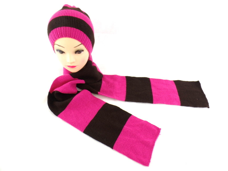 2 er Set Schal & Mütze Pink Lila Pink Braun gestreift Varianten
