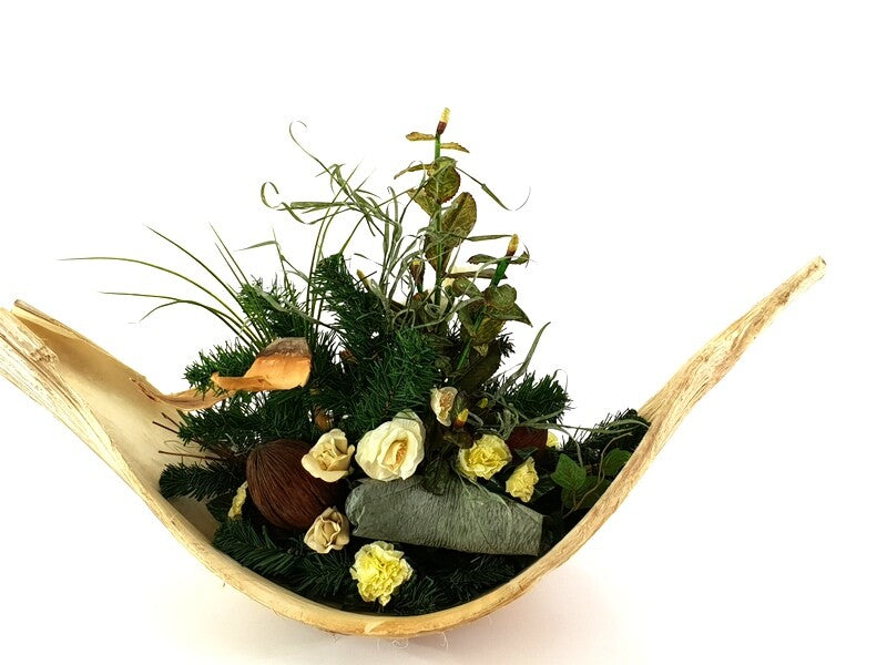 Grabgesteck XXL Cocosblatt Naturdeko Künstliche Blumen Engel Gedenken Friedhof