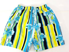 Badehose Badeshorts M / L Lotus Shorts geblümt gestreift Gelb Blau Shorts