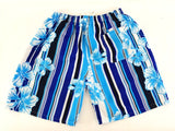 Badehose Badeshorts L / XL Blautöne Mix Lotus Shorts geblümt gestreift Freizeit