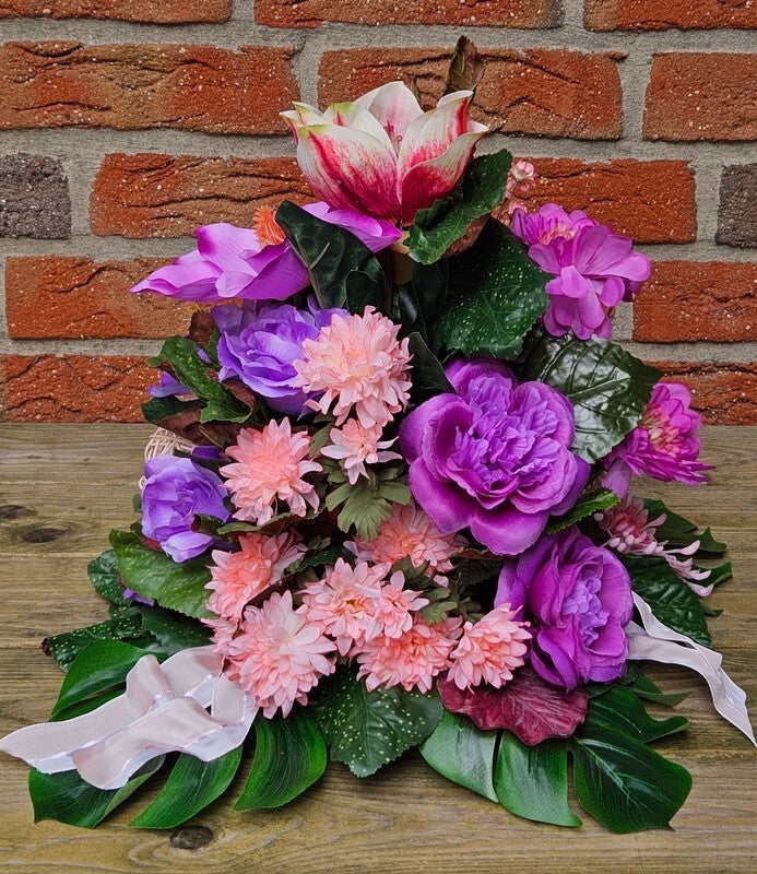 Gesteck Kunstblumen rund Grabgesteck Rosa Magnolie Chrysanthemen Hortensie