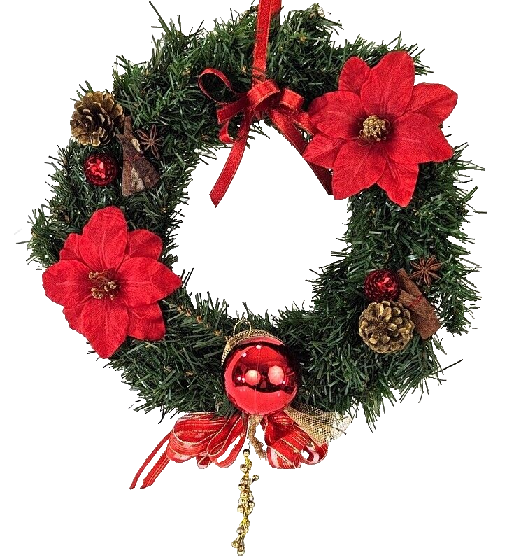 Kranz Türkranz Wandkranz Rot Gold künstliche Tanne 30 cm Weihnachtssterne Zapfen