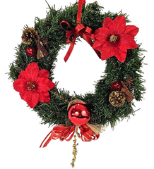 Kranz Türkranz Wandkranz Rot Gold künstliche Tanne 30 cm Weihnachtssterne Zapfen