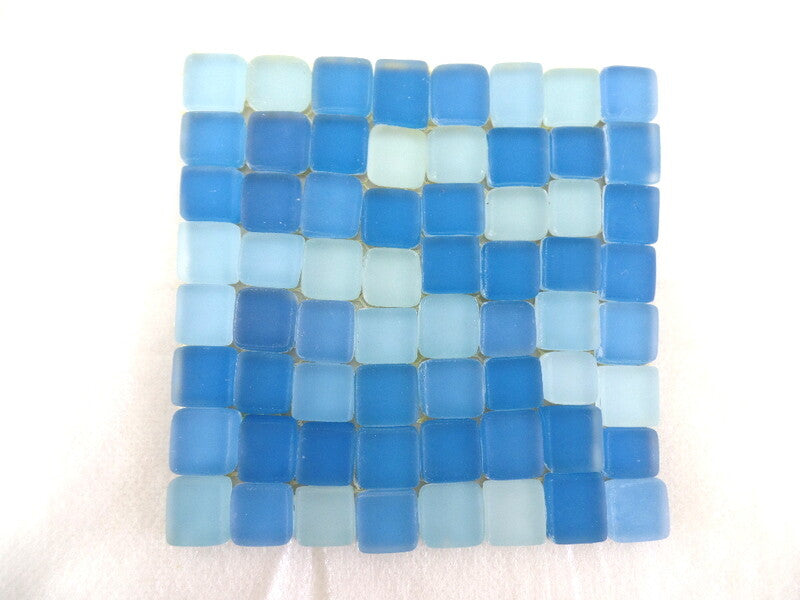 BORDÜRE Glasmosaik hellblau blau matt Borde 1 x Quadrat 64 Steine unregelmäßig