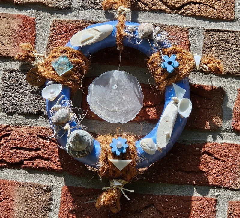 Casa-Poador kleiner Türkranz Wand Kranz Blau Weiß Natur Muscheln 30 D