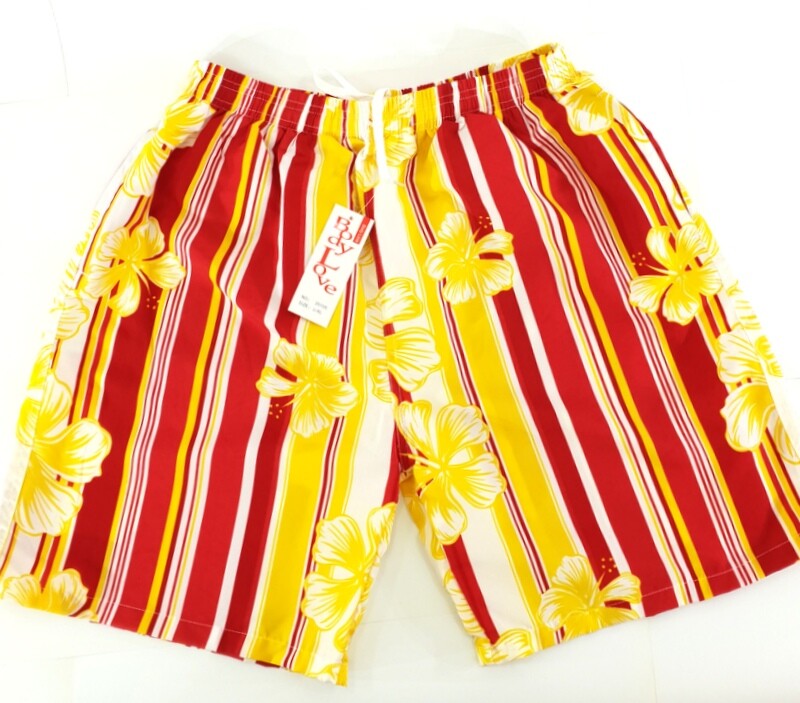 Shorts Badehose L / XL Lotus Shorts geblümt gestreift Gelb Rot Weiß Freizeit
