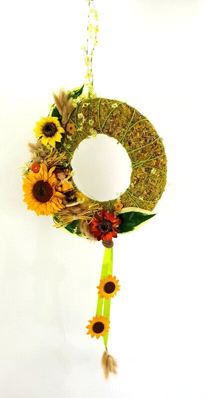 Kranz Tür / Wand Kranz künstlich trocken Grün Gelb Sonnenblumen Lagurus 30 cm