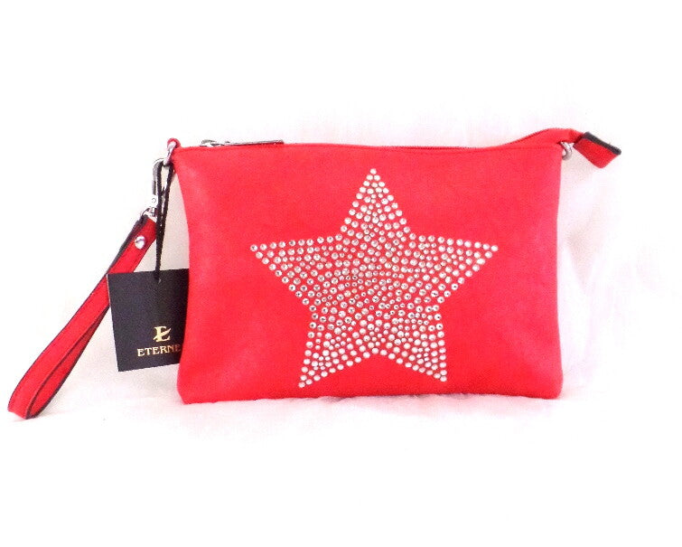 Tasche Damen Eternel Clutch Rot Straß Stern Schultertasche Damenhandtasche