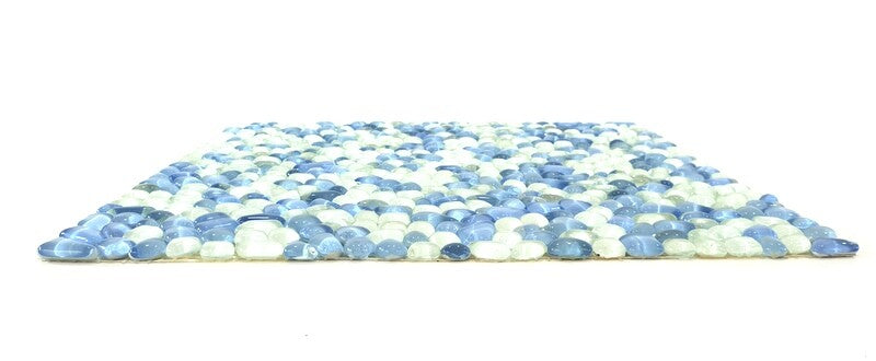 CASA-POADOR Mosaik Fliesenmatte Polygonal weiß hellblau glänzend